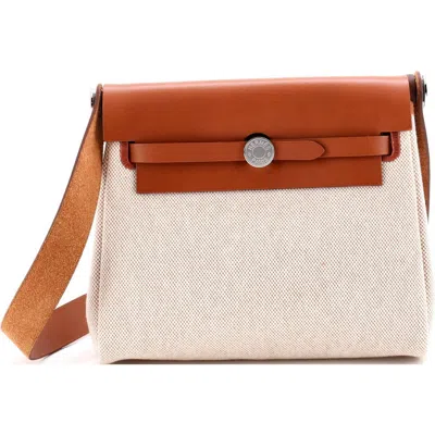 Pre-owned Hermes  Hermes Herbag Zip Toile And Leather 20 In Gold