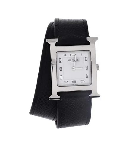 Pre-owned Pre-owned Hermes  Hermes Heure H Double Tour Quartz Watch In Plated Metal And Leather 26mm In White