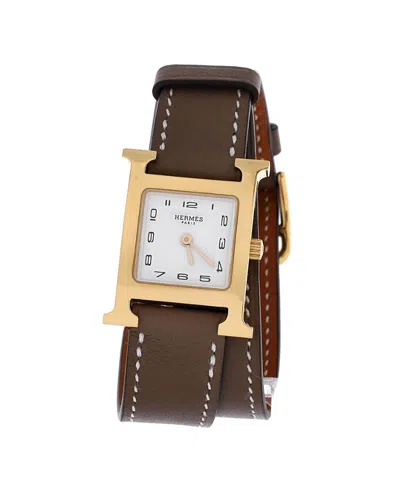 Pre-owned Pre-owned Hermes  Hermes Heure H Double Tour Quartz Watch In Stainless Steel And Leather 21mm In White