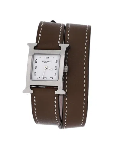 Pre-owned Pre-owned Hermes  Hermes Heure H Double Tour Quartz Watch In Stainless Steel And Leather 21mm In White