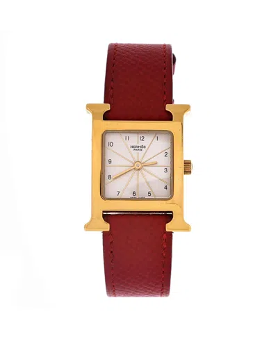 Pre-owned Pre-owned Hermes  Hermes Heure H Quartz Watch In Plated Metal And Leather 21mm In Dial Color: Natural