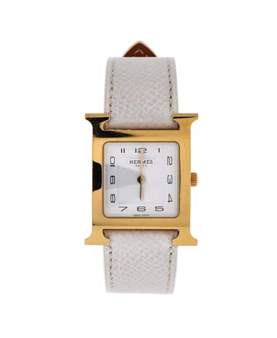 Pre-owned Pre-owned Hermes  Hermes Heure H Quartz Watch In Plated Metal And Leather 26mm In Dial Color: Natural