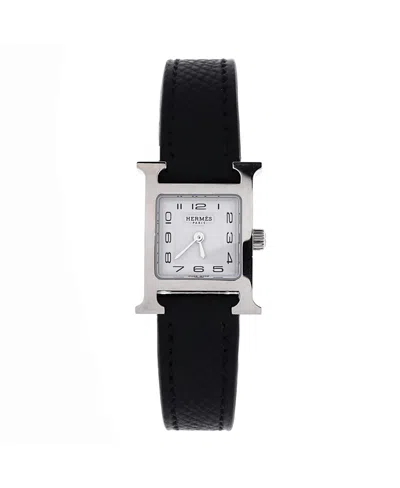 Pre-owned Pre-owned Hermes  Hermes Heure H Quartz Watch In Stainless Steel And Leather 17mm In Dial Color: White