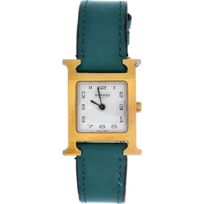Pre-owned Hermes  Hermes Heure H Quartz Watch Plated Metal And Leather 21 In Green