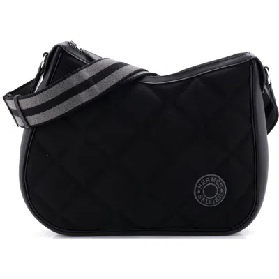 Pre-owned Hermes  Hermes Horseback Shoulder Bag Woolycot Canvas And Leather In Black