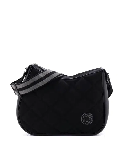 Pre-owned Pre-owned Hermes  Hermes Horseback Shoulder Bag Woolycot Canvas And Leather In Black