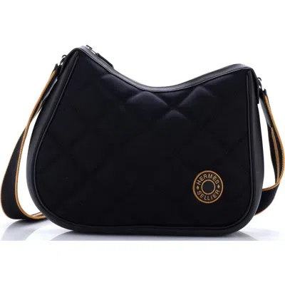 Pre-owned Hermes  Hermes Horseback Shoulder Bag Woolycot Canvas And Leather In Blue