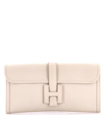 Pre-owned Pre-owned Hermes  Hermes Jige Elan Evercolor Leather Clutch In Neutral