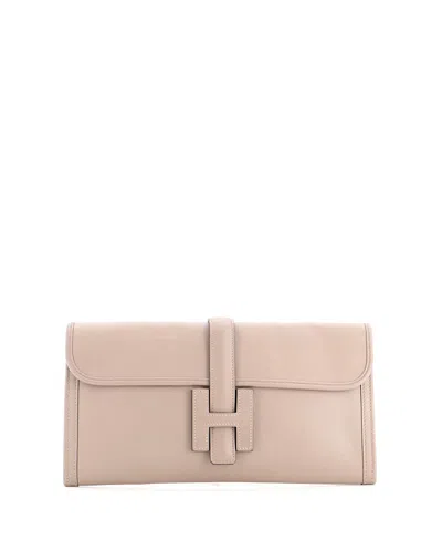 Pre-owned Pre-owned Hermes  Hermes Jige Elan Swift Leather Clutch In Gray