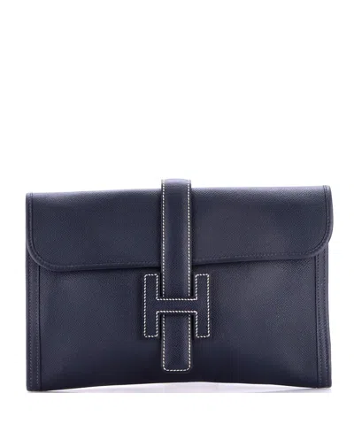 Pre-owned Pre-owned Hermes  Hermes Jige Pm Epsom Leather Clutch In Blue