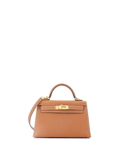 Pre-owned Pre-owned Hermes  Hermes Kelly 20 Handbag Brown Epsom With Gold Hardware