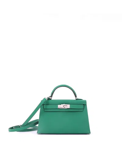 Pre-owned Pre-owned Hermes  Hermes Kelly 20 Handbag Green Epsom With Palladium Hardware
