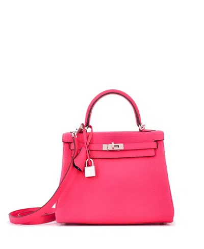Pre-owned Pre-owned Hermes  Hermes Kelly 25 Handbag Bicolor Clemence With Brushed Palladium Hardware In Bicolor - Rose Extreme/bleu Saphir