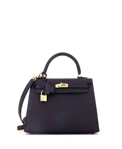Pre-owned Pre-owned Hermes  Hermes Kelly 25 Handbag Black Epsom With Gold Hardware In Noir