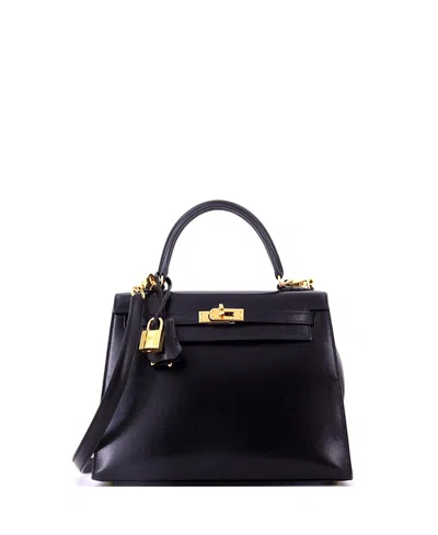 Pre-owned Pre-owned Hermes  Hermes Kelly 25 Handbag Black Tadelakt With Gold Hardware