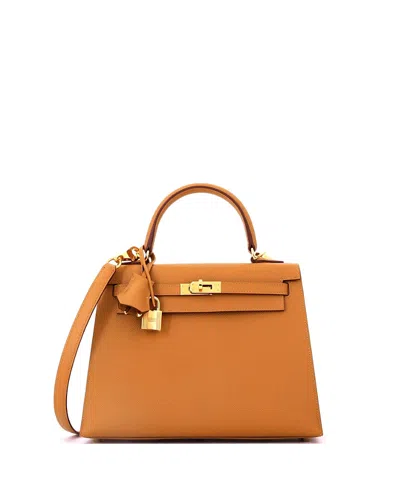 Pre-owned Pre-owned Hermes  Hermes Kelly 25 Handbag Brown Epsom With Gold Hardware