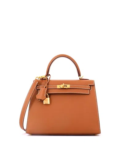 Pre-owned Pre-owned Hermes  Hermes Kelly 25 Handbag Brown Epsom With Gold Hardware