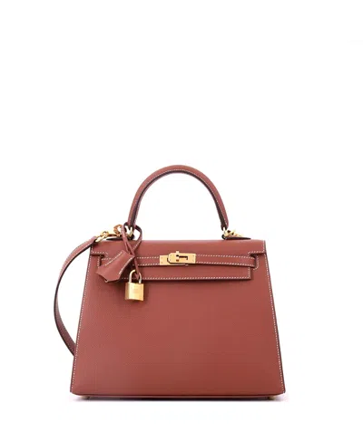 Pre-owned Pre-owned Hermes  Hermes Kelly 25 Handbag Brown Epsom With Gold Hardware