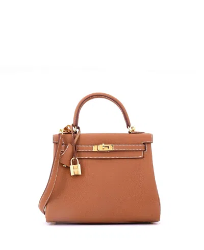 Pre-owned Pre-owned Hermes  Hermes Kelly 25 Handbag Brown Togo With Gold Hardware