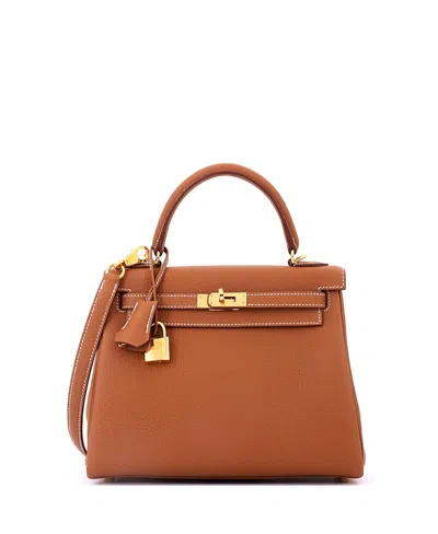 Pre-owned Pre-owned Hermes  Hermes Kelly 25 Handbag Brown Togo With Gold Hardware