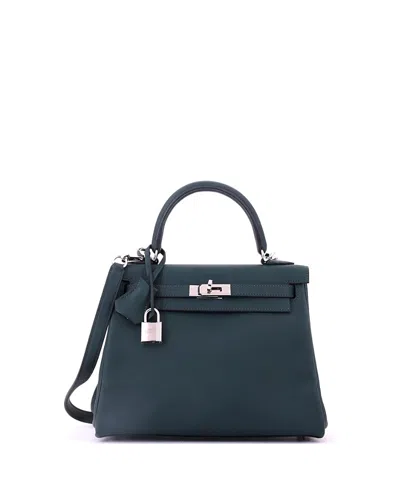 Pre-owned Pre-owned Hermes  Hermes Kelly 25 Handbag Green Swift With Palladium Hardware
