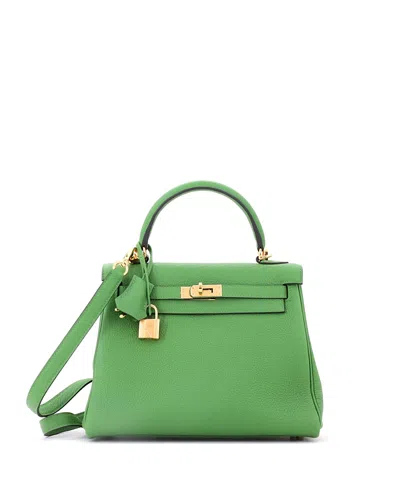 Pre-owned Pre-owned Hermes  Hermes Kelly 25 Handbag Green Togo With Gold Hardware