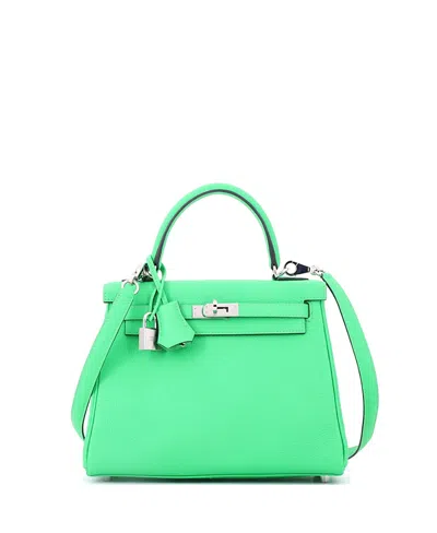 Pre-owned Pre-owned Hermes  Hermes Kelly 25 Handbag Green Togo With Palladium Hardware