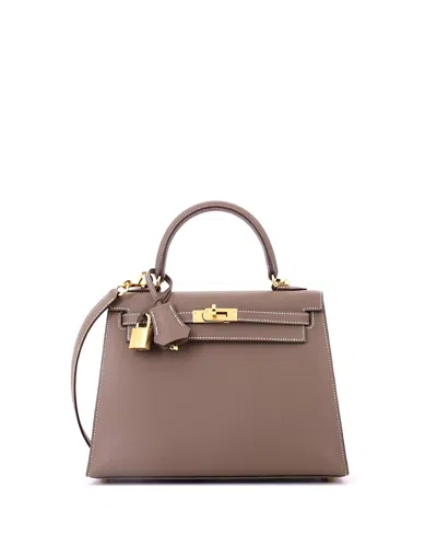 Pre-owned Pre-owned Hermes  Hermes Kelly 25 Handbag Grey Epsom With Gold Hardware In Brown