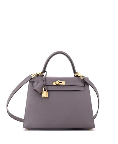 Pre-owned Pre-owned Hermes  Hermes Kelly 25 Handbag Grey Epsom With Gold Hardware In Gray