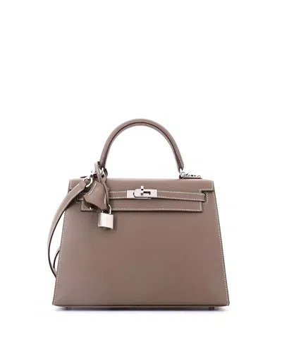Pre-owned Pre-owned Hermes  Hermes Kelly 25 Handbag Grey Madame With Palladium Hardware In Brown