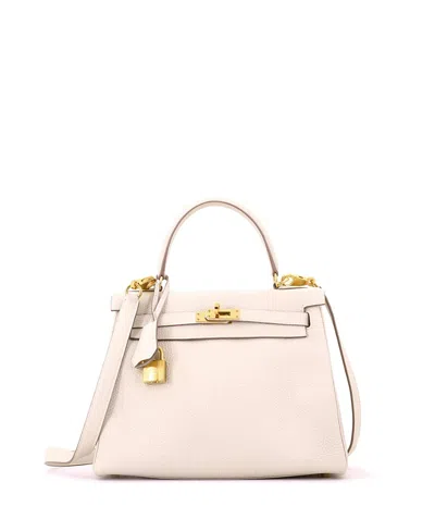 Pre-owned Pre-owned Hermes  Hermes Kelly 25 Handbag Light Togo With Gold Hardware In Craie
