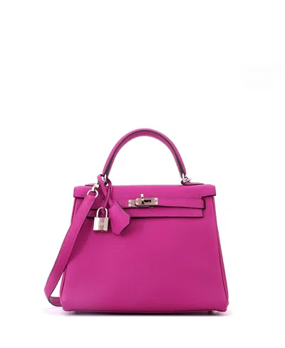 Pre-owned Pre-owned Hermes  Hermes Kelly 25 Handbag Pink Togo With Palladium Hardware In Purple