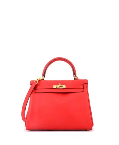 Pre-owned Pre-owned Hermes  Hermes Kelly 25 Handbag Red Swift With Gold Hardware
