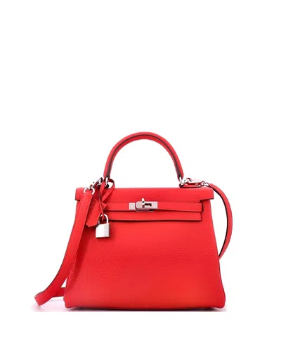 Pre-owned Pre-owned Hermes  Hermes Kelly 25 Handbag Red Togo With Palladium Hardware