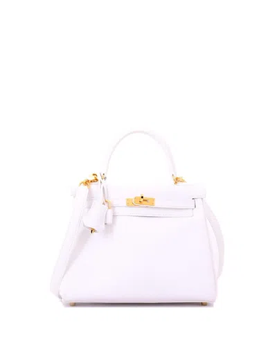 Pre-owned Pre-owned Hermes  Hermes Kelly 25 Swift Leather Satchel In New White