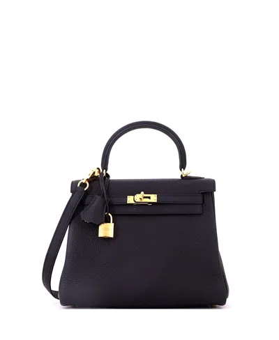Pre-owned Pre-owned Hermes  Hermes Kelly 25 Togo Leather Gold Tone Shoulder Bag In Noir