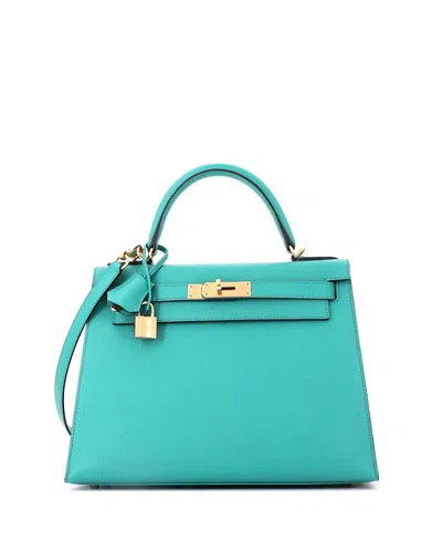 Pre-owned Pre-owned Hermes  Hermes Kelly 28 Epsom Leather Satchel In Bleu Paon