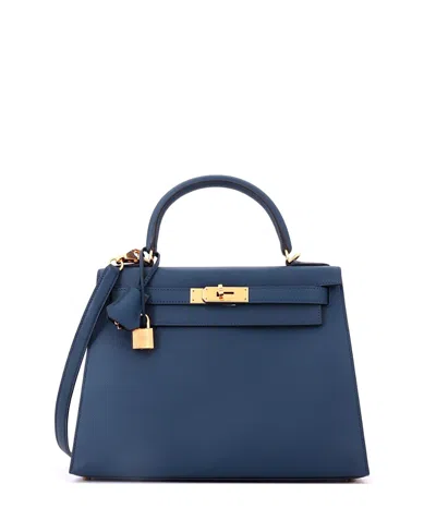 Pre-owned Pre-owned Hermes  Hermes Kelly 28 Epsom Leather Satchel With Gold Tone Hardware In Bleu De Prusse