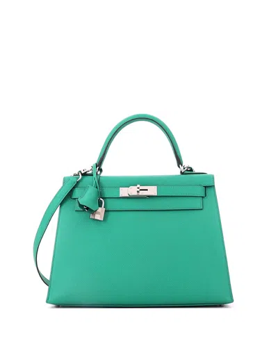Pre-owned Pre-owned Hermes  Hermes Kelly 28 Epsom Leather Satchel With Palladium Hardware In Menthe
