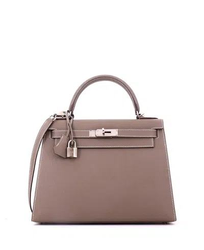 Pre-owned Pre-owned Hermes  Hermes Kelly 28 Epsom Leather Shoulder Bag With Palladium Hardware In Etoupe
