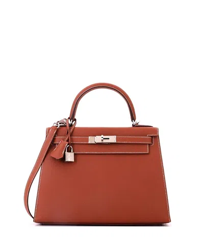 Pre-owned Pre-owned Hermes  Hermes Kelly 28 Epsom Leather Shoulder Bag With Palladium Hardware In Sienne