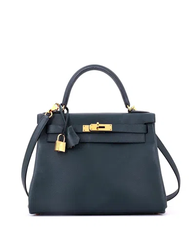 Pre-owned Pre-owned Hermes  Hermes Kelly 28 Evercolor Leather Satchel In Vert Cypress
