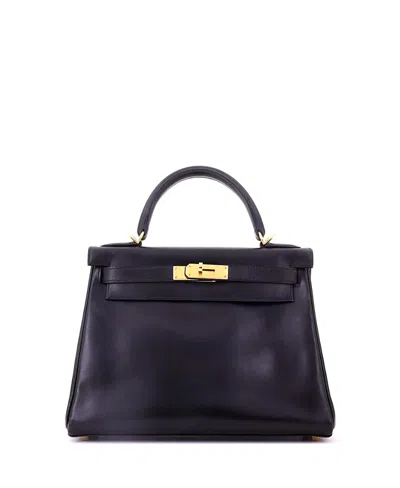 Pre-owned Pre-owned Hermes  Hermes Kelly 28 Handbag Black Box Calf With Gold Hardware