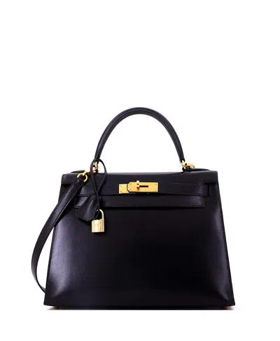 Pre-owned Pre-owned Hermes  Hermes Kelly 28 Handbag Black Box Calf With Gold Hardware In Noir