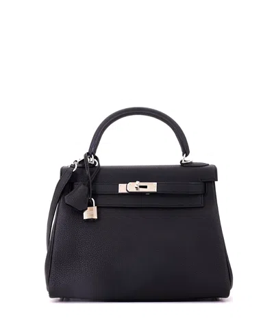Pre-owned Pre-owned Hermes  Hermes Kelly 28 Handbag Black Togo With Palladium Hardware In Noir