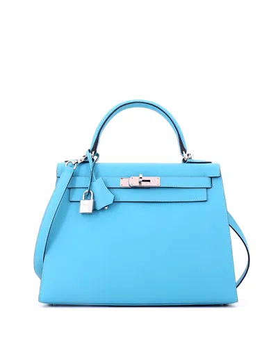 Pre-owned Pre-owned Hermes  Hermes Kelly 28 Handbag Blue Epsom With Palladium Hardware