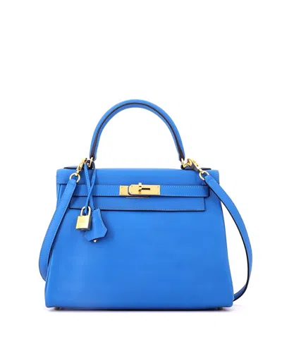 Pre-owned Pre-owned Hermes  Hermes Kelly 28 Handbag Blue Evercolor With Gold Hardware In Bleu Hydra