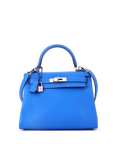 Pre-owned Pre-owned Hermes  Hermes Kelly 28 Handbag Blue Evercolor With Palladium Hardware