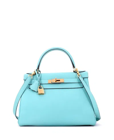 Pre-owned Pre-owned Hermes  Hermes Kelly 28 Handbag Blue Togo With Gold Hardware In Bleu Atoll