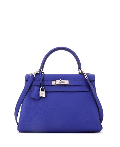 Pre-owned Pre-owned Hermes  Hermes Kelly 28 Handbag Blue Togo With Palladium Hardware